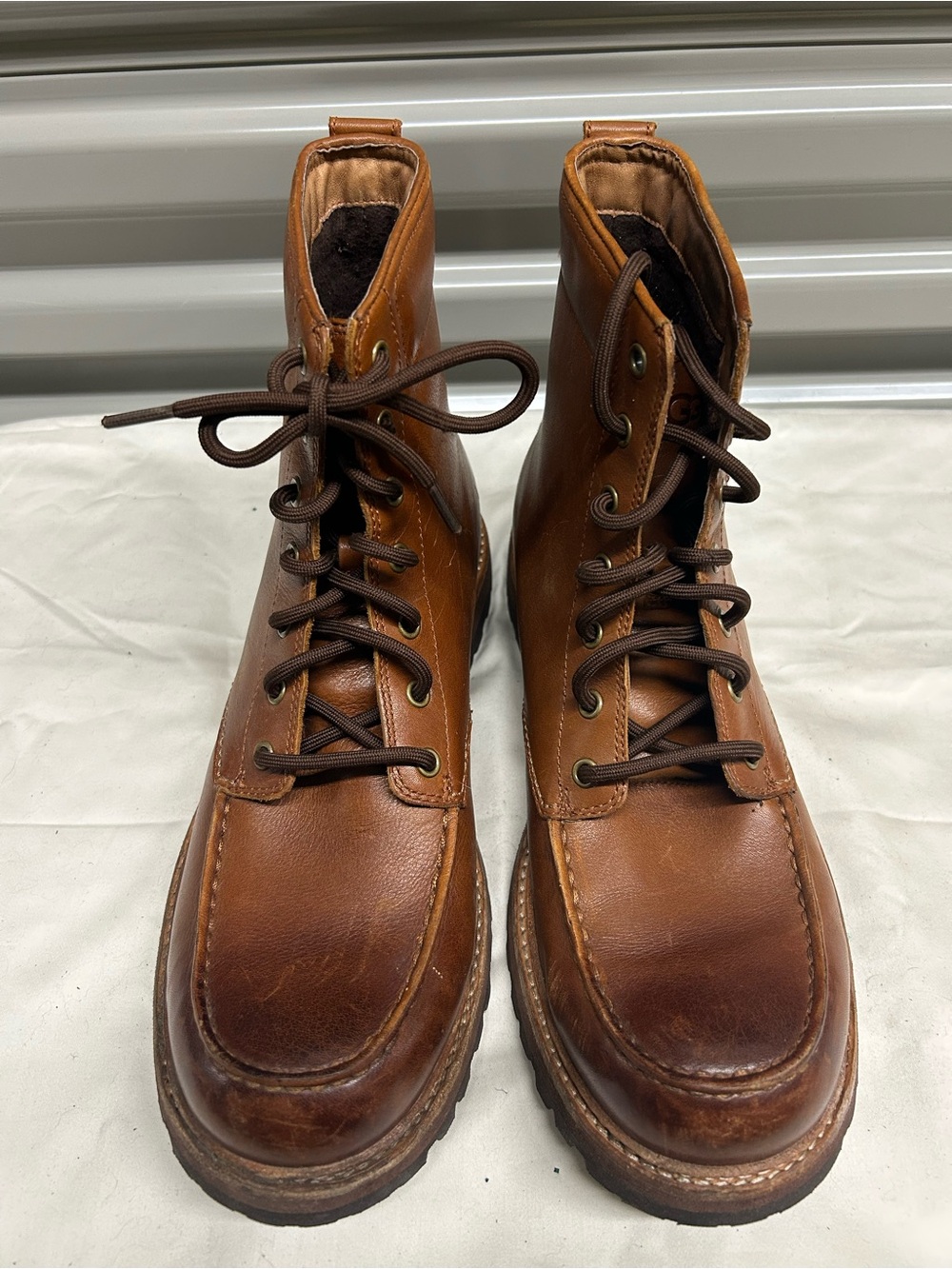 UGG Men's Brown Leather Moc-Toe Lace-Up Boots
